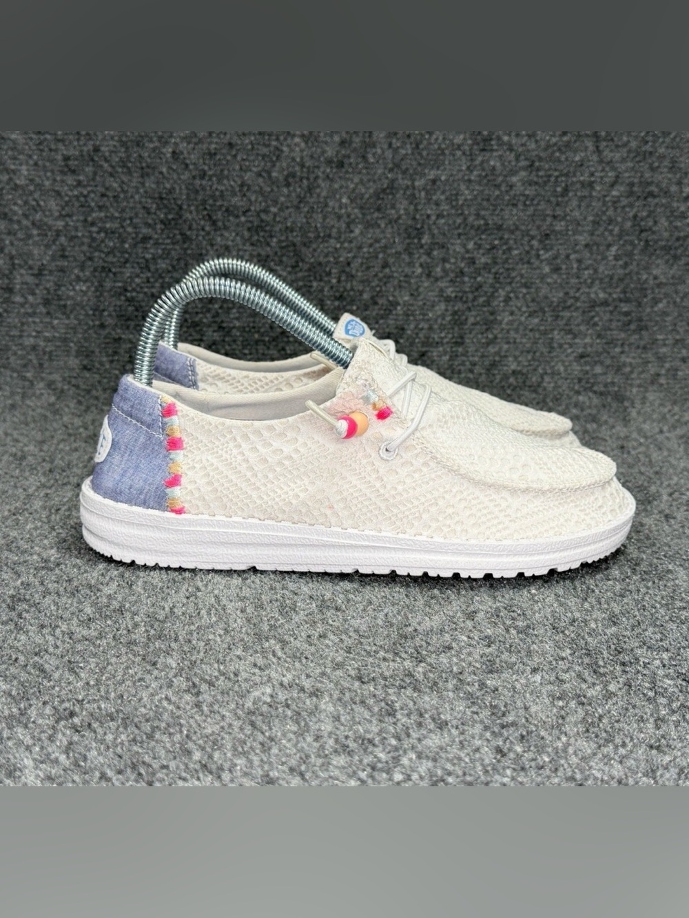 Hey Dude Women's white Boho Crochet with Blue Heel and Pink Accents